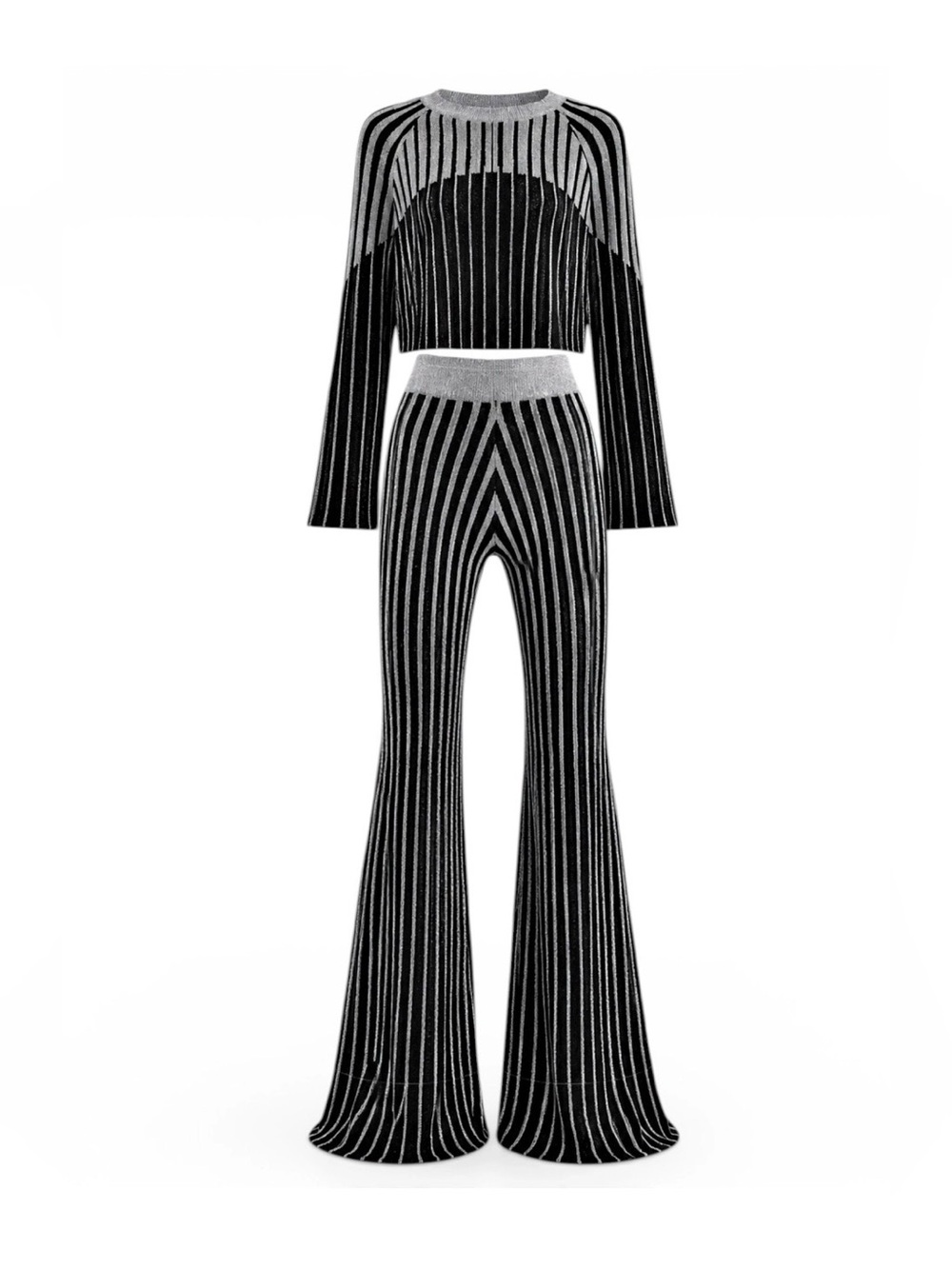 NWT Balmain Cropped Metallic Ribbed-Knit Set (FR40&42)